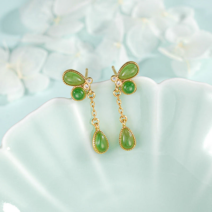 Buddha Stones925スターリングシルバー リーフタッセルデザイン グリーンジャスパー プロテクションネックレス ペンダント - 925スターリングシルバーのイヤリング - image 15