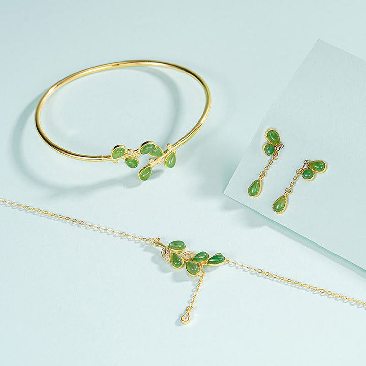 Buddha Stones925スターリングシルバー グリーンジャスパー リーフデザイン バランスイヤリング - image 20