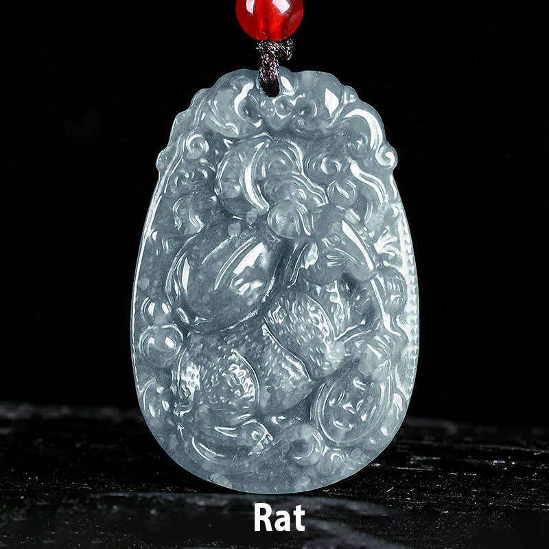 Buddha Stones中国の十二支 翡翠 午年 幸運 ロープ ネックレス ペンダント - ねずみ - image 6