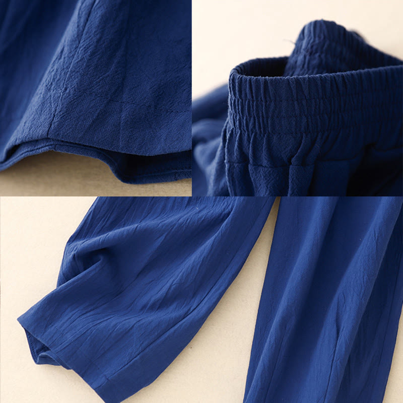 Buddha Stones通勤用 無地 レディース ハーレム ゴムウエスト コットン 7-8丈 ポケット付きパンツ - image 9