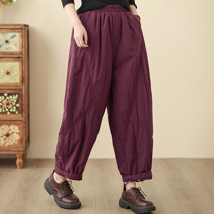 Buddha Stones冬用無地ハイウエストレディースハーレムサーマル伸縮性ウエストパンツ（ポケット付き） - image 24