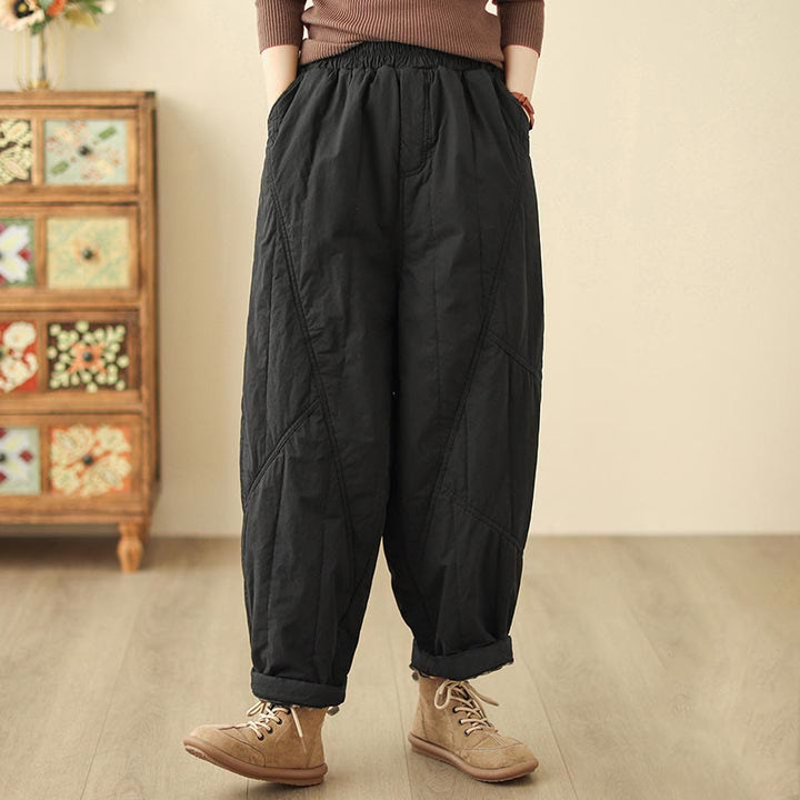 Buddha Stones冬 無地 ハイウエスト コットン レディース ハーレム サーマル 伸縮性ウエスト ポケット付きパンツ - 黒 - US8-10，UK/AU12-14，EU40-42 (2XL) - image 5