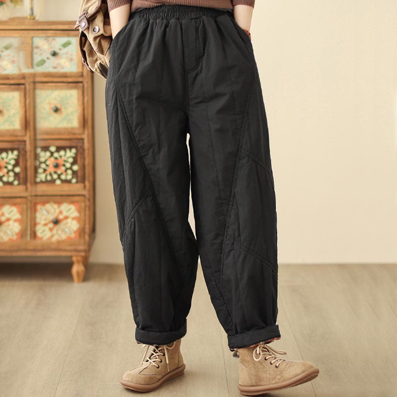 Buddha Stones冬用無地ハイウエストレディースハーレムサーマル伸縮性ウエストパンツ（ポケット付き） - image 7