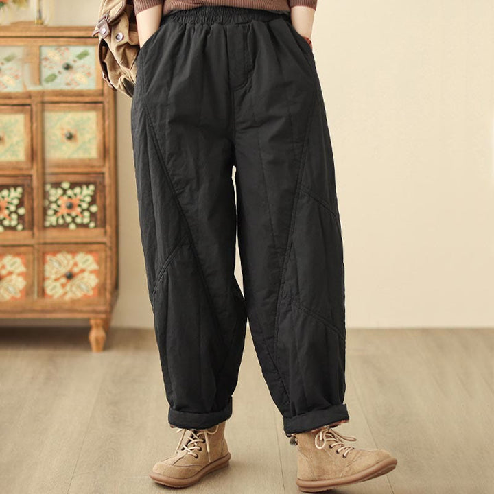 Buddha Stones冬用無地ハイウエストレディースハーレムサーマル伸縮性ウエストパンツ（ポケット付き） - image 7