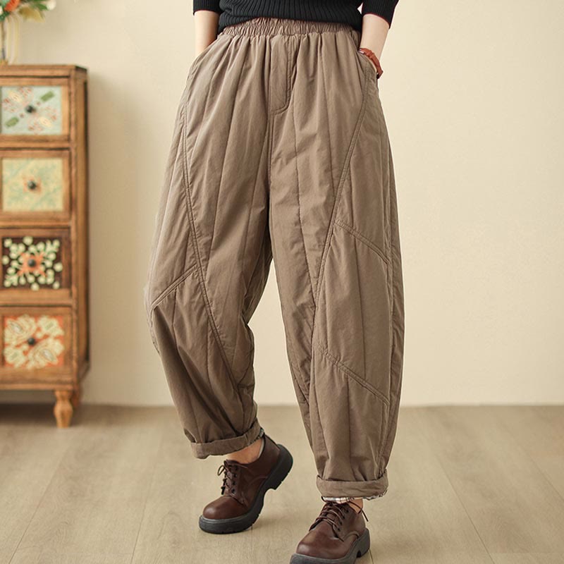 Buddha Stones冬用無地ハイウエストレディースハーレムサーマル伸縮性ウエストパンツ（ポケット付き） - image 11