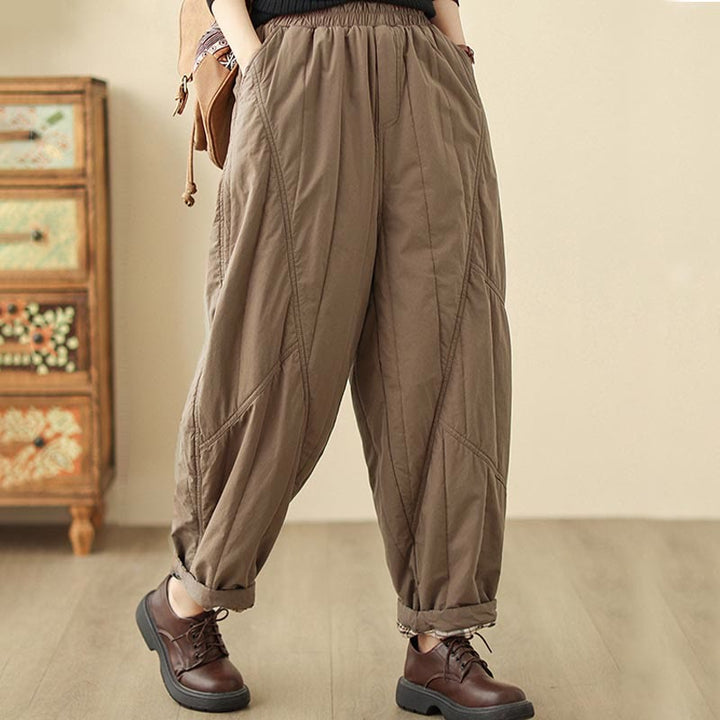 Buddha Stones冬用無地ハイウエストレディースハーレムサーマル伸縮性ウエストパンツ（ポケット付き） - image 12