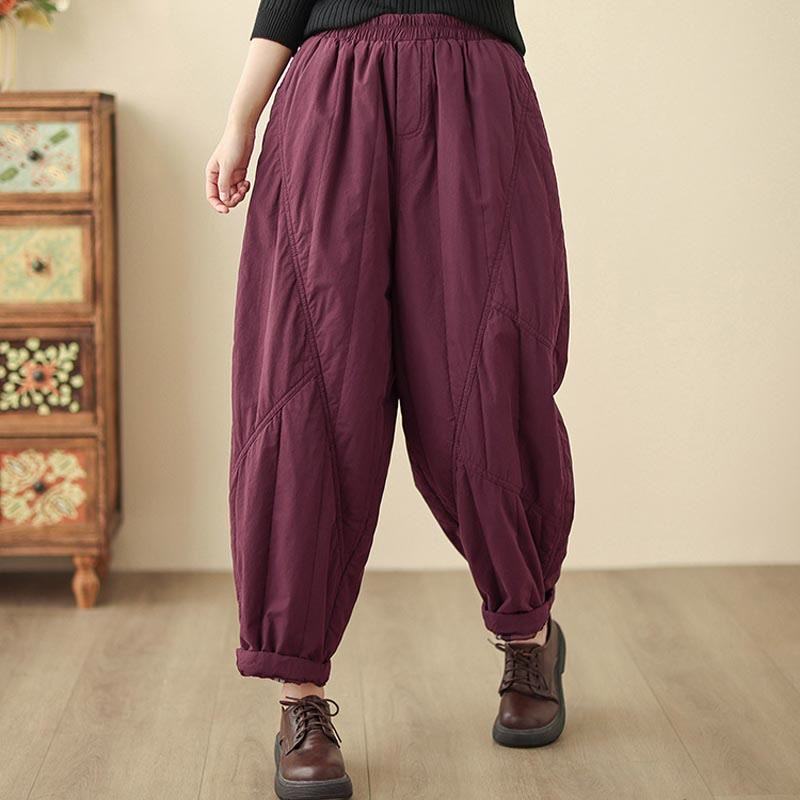 Buddha Stones冬用無地ハイウエストレディースハーレムサーマル伸縮性ウエストパンツ（ポケット付き） - image 25