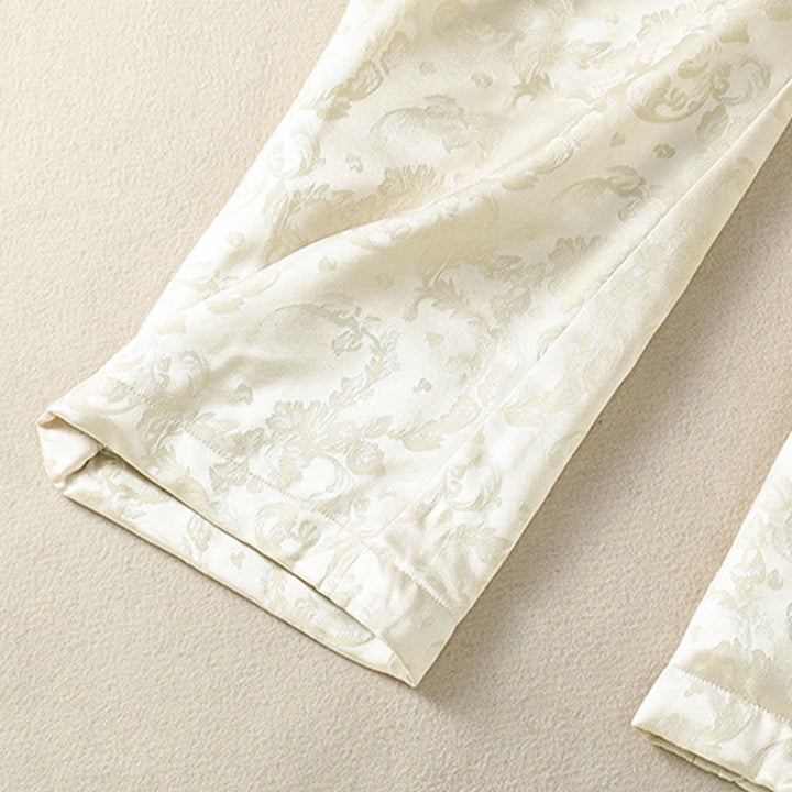 Buddha Stonesジャカード ハイウエストデザイン レディース ワイドレッグ サーマル 厚手パンツ ポケット付き - image 8