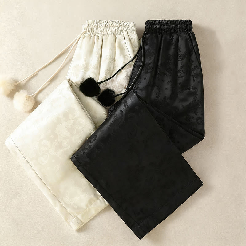 Buddha Stonesジャカード ハイウエストデザイン レディース ワイドレッグ サーマル 厚手パンツ ポケット付き - image 18