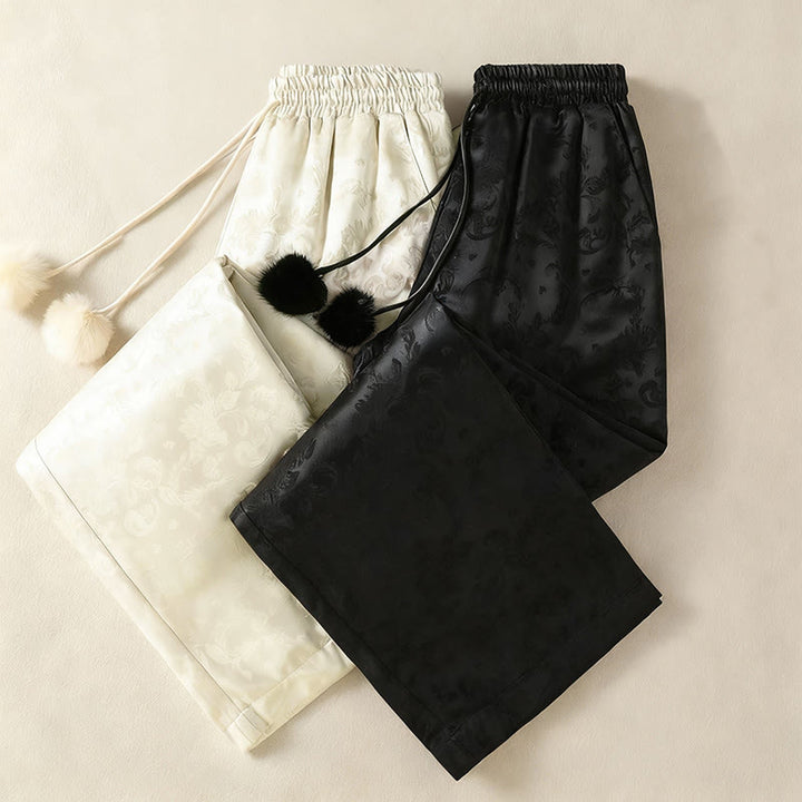 Buddha Stonesジャカード ハイウエストデザイン レディース ワイドレッグ サーマル 厚手パンツ ポケット付き - image 18