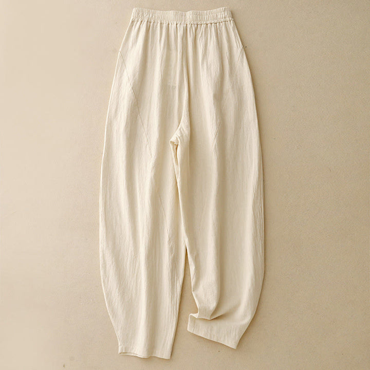 Buddha Stones秋冬 無地 パッチワーク シンプルデザイン レディース ワイドレッグパンツ ポケット付き - ベージュ - US8-10，UK/AU12-14，EU40-42 (2XL) - image 1