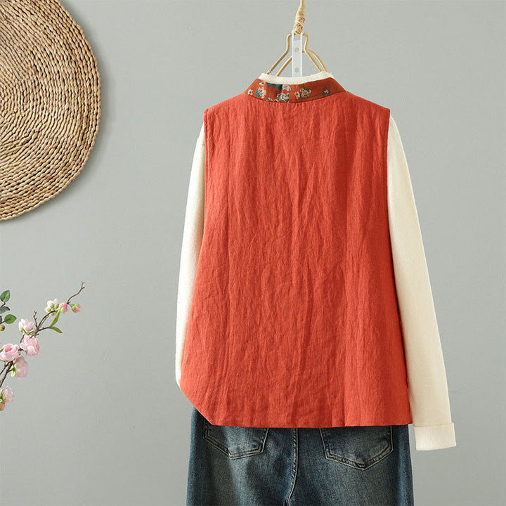 Buddha Stonesの花柄Vネックフロッグボタンレディースノースリーブベストウエストコート - image 2