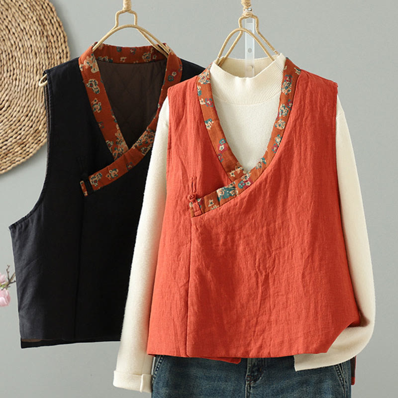 Buddha Stonesの花柄Vネックフロッグボタンレディースノースリーブベストウエストコート - image 1