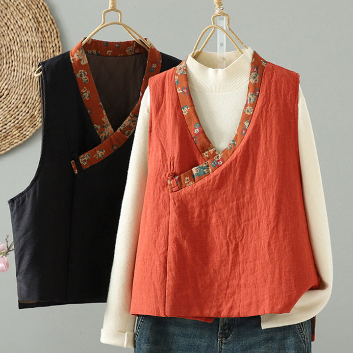 Buddha Stonesの花柄Vネックフロッグボタンレディースノースリーブベストウエストコート - image 1