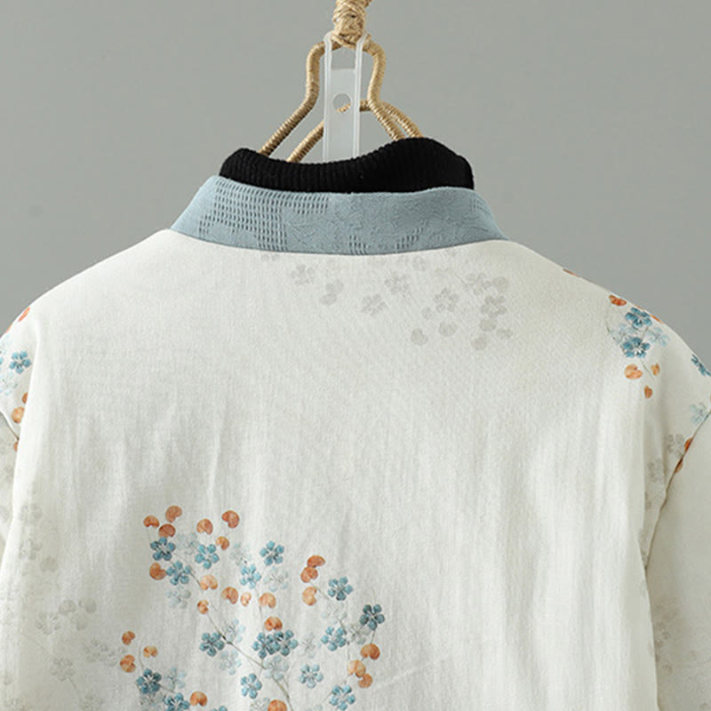 Buddha Stonesレディース ブルーフラワー フロッグボタンデザイン 長袖 サーマルジャケット - image 3