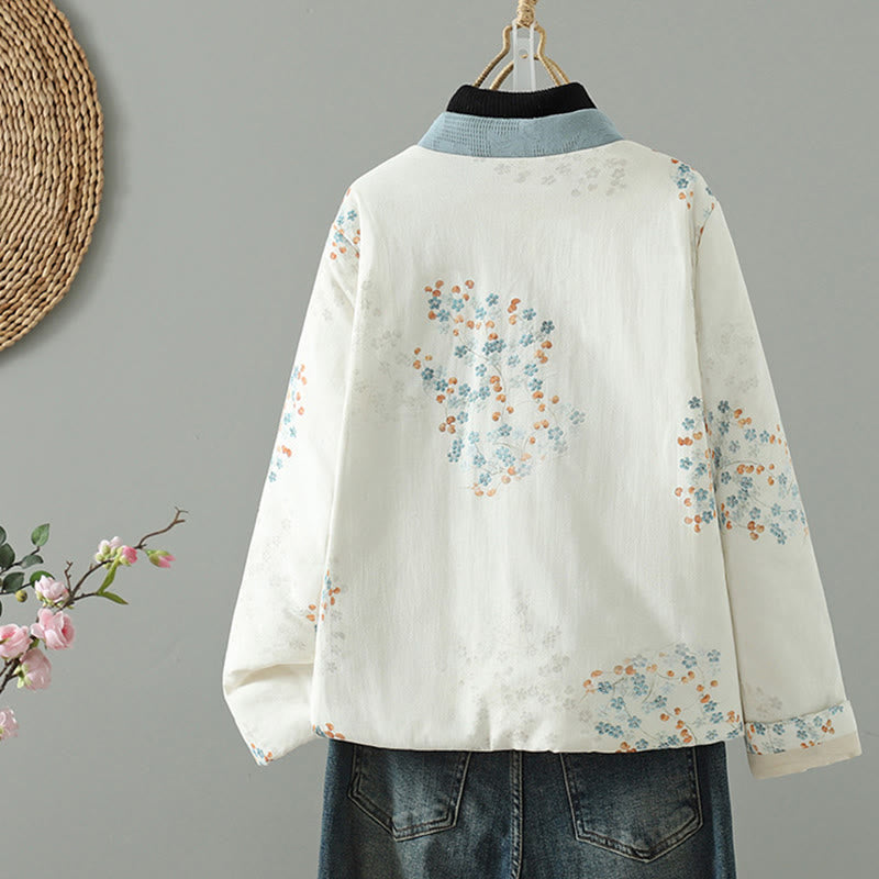 Buddha Stonesレディース ブルーフラワー フロッグボタンデザイン 長袖 サーマルジャケット - image 1