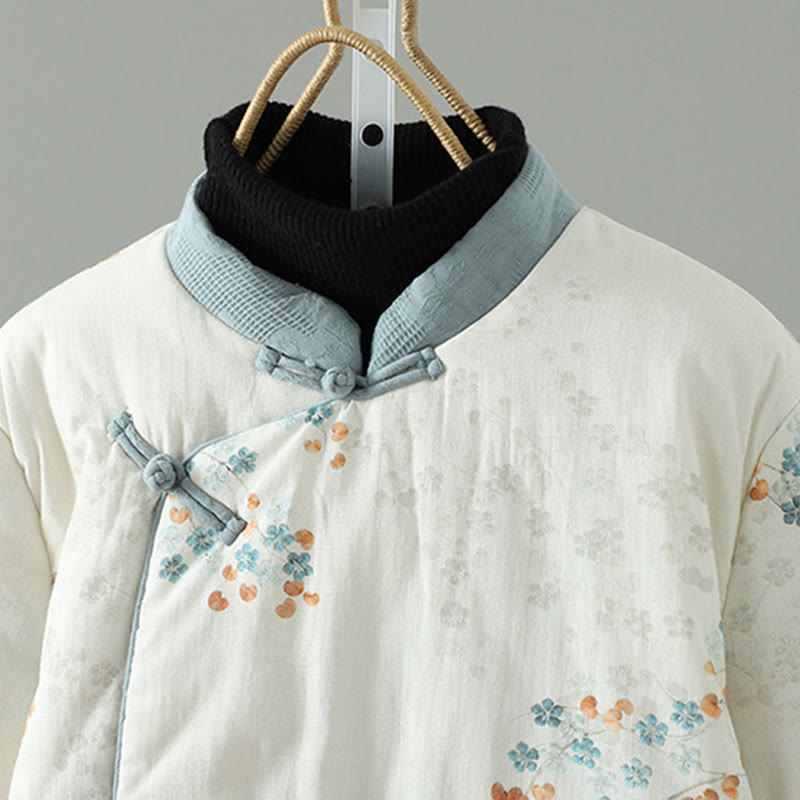 Buddha Stonesレディース ブルーフラワー フロッグボタンデザイン 長袖 サーマルジャケット - image 2