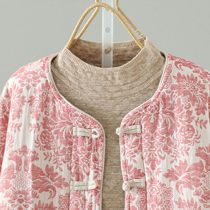 Buddha Stonesレディース 牡丹の花 カエルボタンデザイン 長袖 サーマルジャケット ポケット付き - image 3