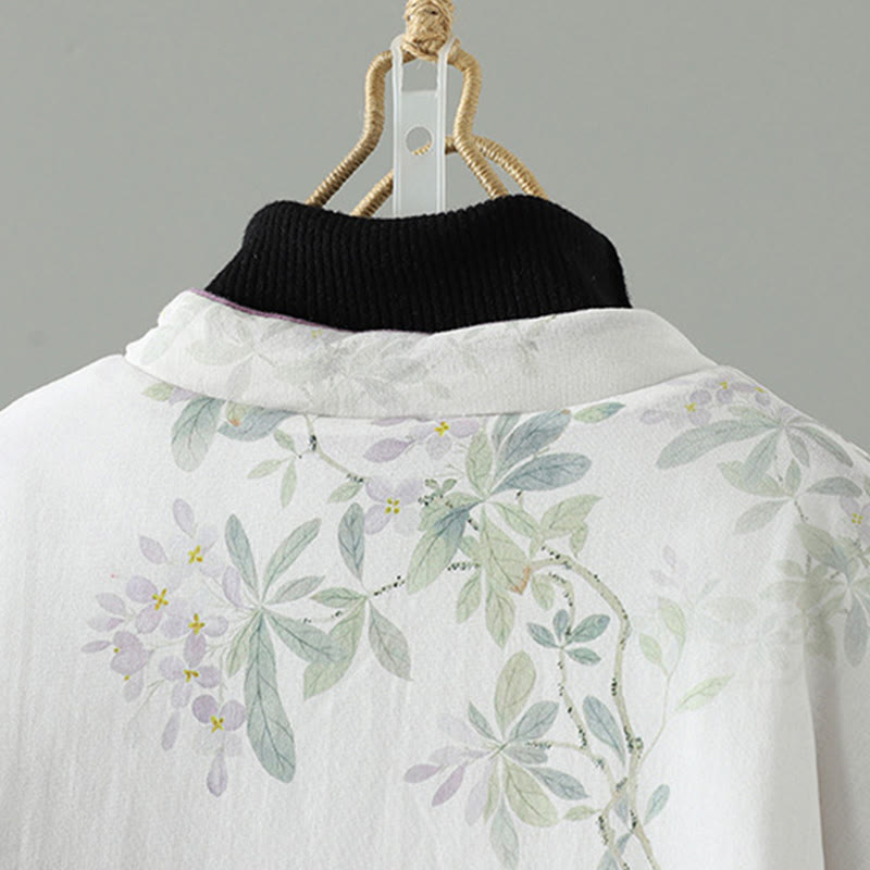 Buddha Stonesレディース パープルフラワーリーフ フロッグボタンデザイン 長袖 サーマルジャケット - image 3