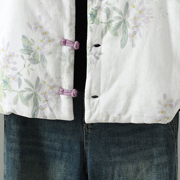 Buddha Stonesレディース パープルフラワーリーフ フロッグボタンデザイン 長袖 サーマルジャケット - image 5