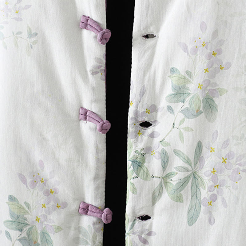 Buddha Stonesレディース パープルフラワーリーフ フロッグボタンデザイン 長袖 サーマルジャケット - image 6