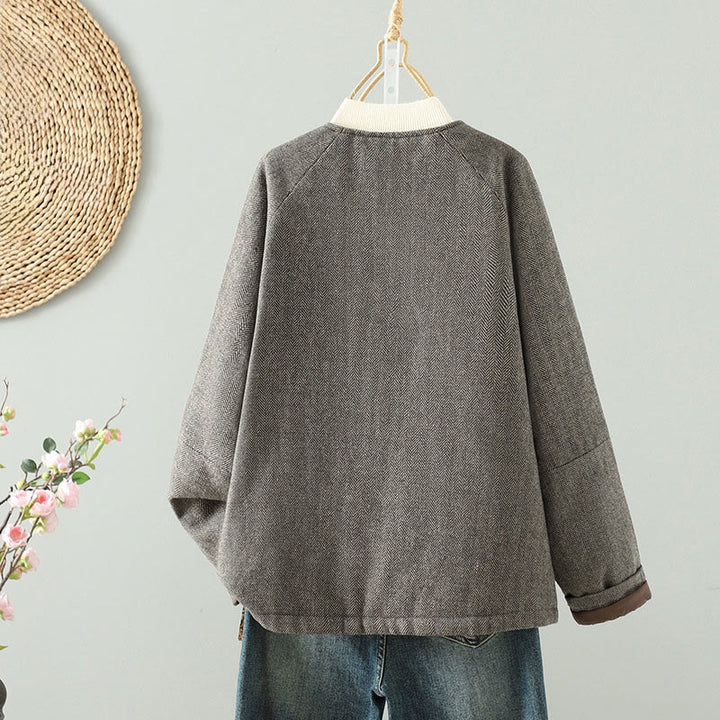 Buddha Stonesレディース ブラウン ボタンデザイン 長袖 サーマルジャケット ポケット付き - image 1