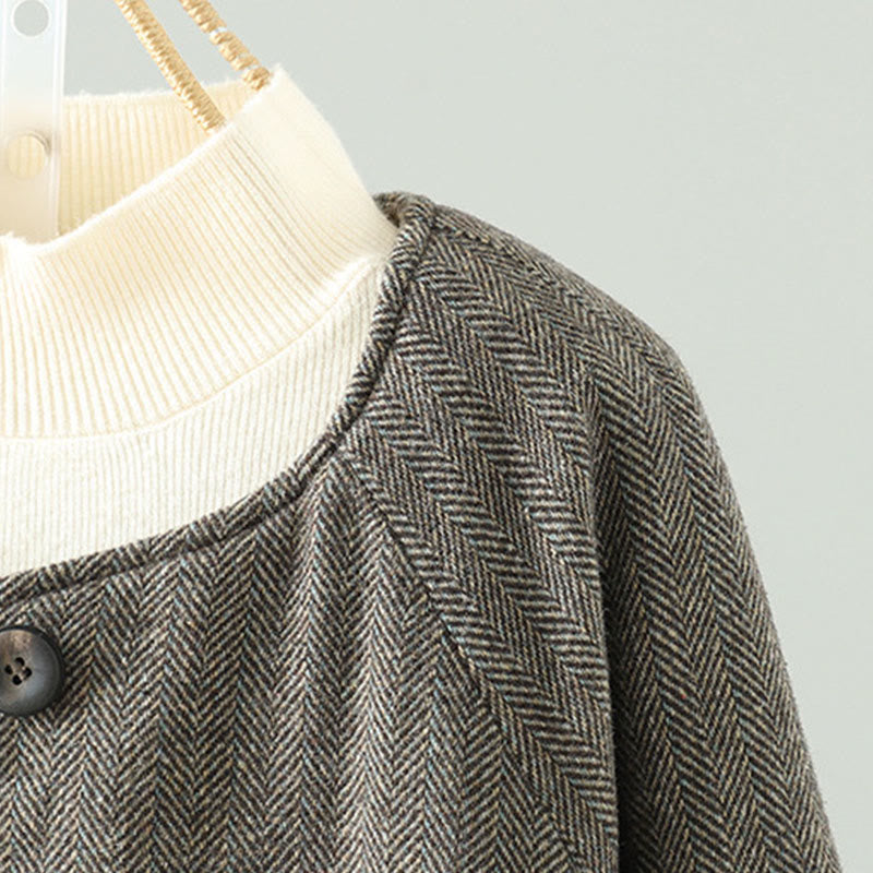 Buddha Stonesレディース ブラウン ボタンデザイン 長袖 サーマルジャケット ポケット付き - image 3