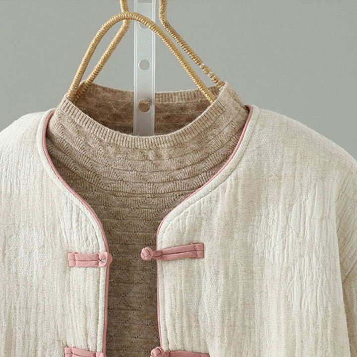 Buddha Stonesレディース ベージュ フロッグボタン 長袖 サーマルジャケット ポケット付き - image 2