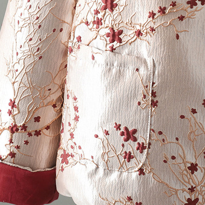 Buddha Stonesと赤い花、つるボタンのデザイン、ポケット付き長袖サーマルレディースジャケット - image 9