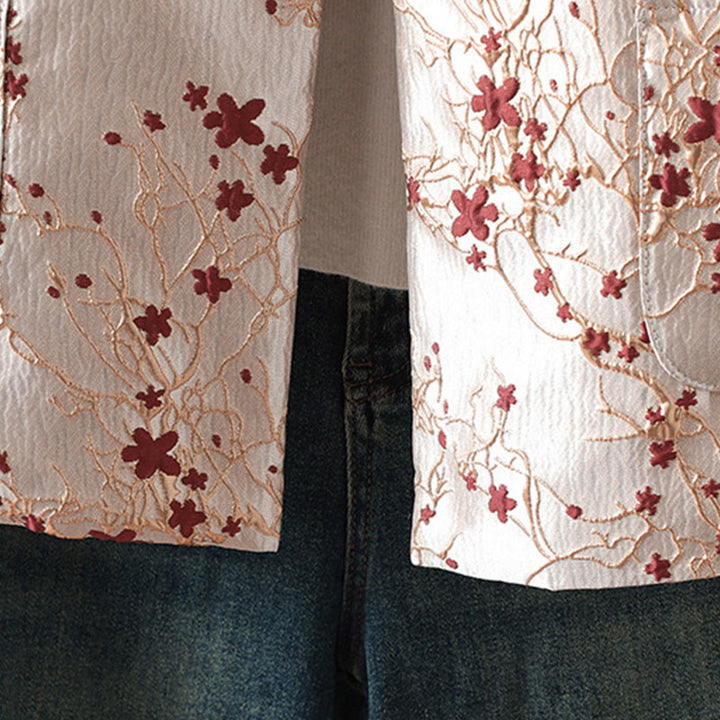 Buddha Stonesと赤い花、つるボタンのデザイン、ポケット付き長袖サーマルレディースジャケット - image 6