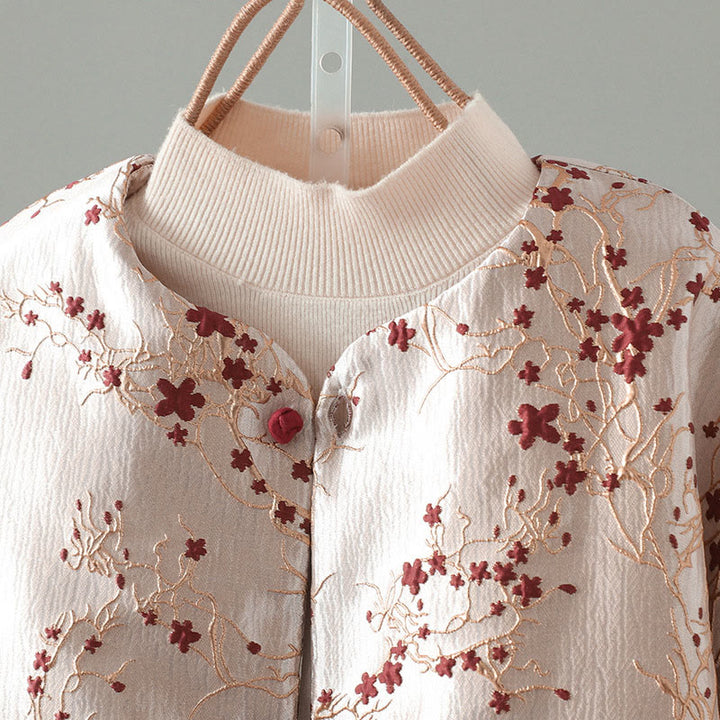 Buddha Stonesと赤い花、つるボタンのデザイン、ポケット付き長袖サーマルレディースジャケット - image 2