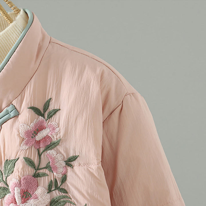 Buddha Stones桃の花刺繍 カエルボタン 長袖 保温 レディース ジャケット ポケット付き - image 5