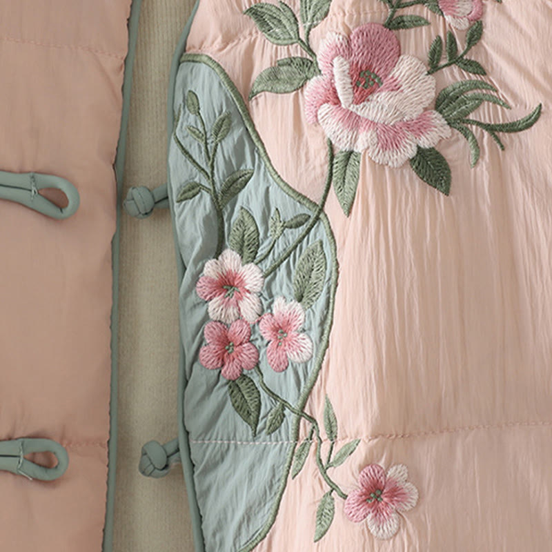 Buddha Stones桃の花刺繍 カエルボタン 長袖 保温 レディース ジャケット ポケット付き - image 6