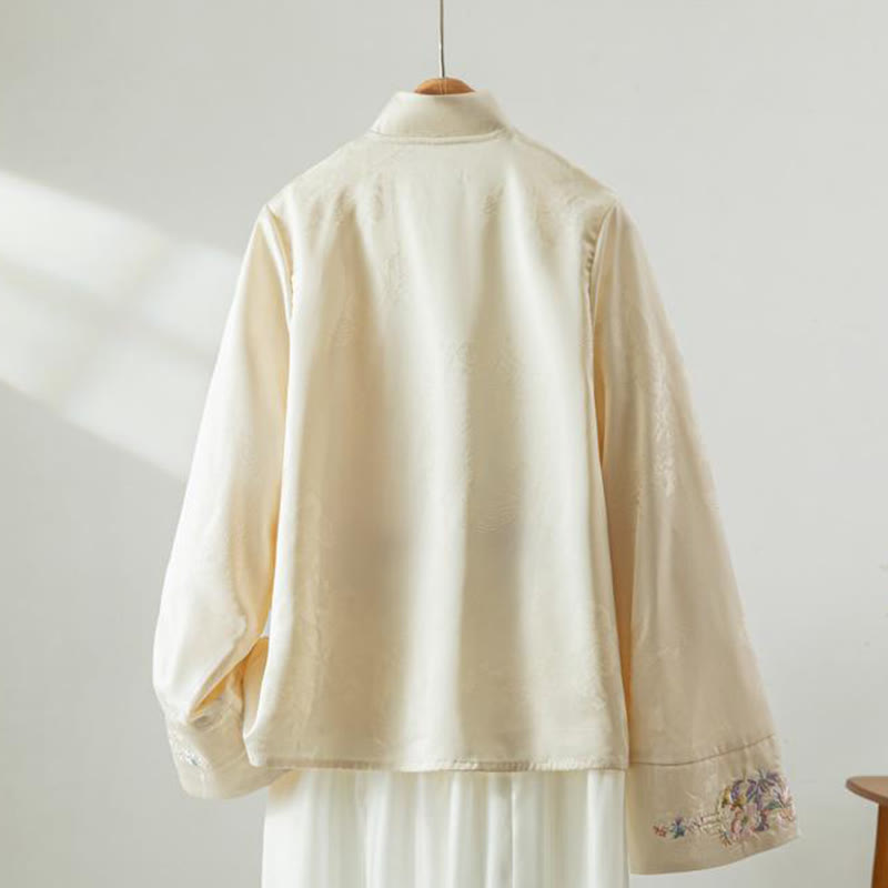 Buddha Stones秋の花刺繍 カエルボタンデザイン 長袖 レディース ジャケット - image 1