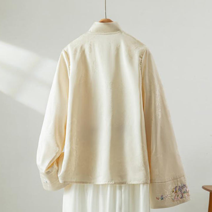 Buddha Stones秋の花刺繍 カエルボタンデザイン 長袖 レディース ジャケット - image 1