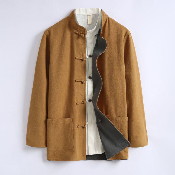 Buddha Stones春の中国風リバーシブルメンズフロッグボタンコットン長袖ジャケット - image 1