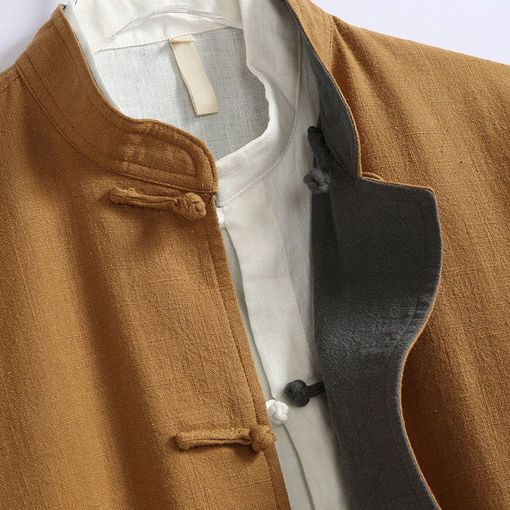 Buddha Stones春の中国風リバーシブルメンズフロッグボタンコットン長袖ジャケット - image 2