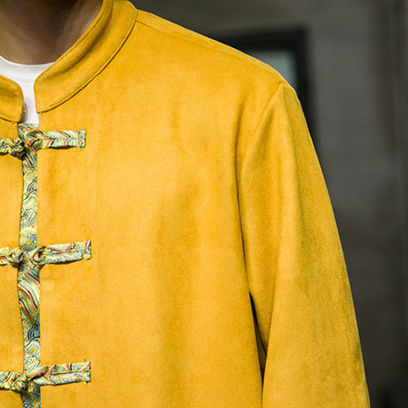 Buddha Stones秋の波模様 カエルボタン 長袖 メンズ スエード コットン ジャケット ポケット付き - image 11