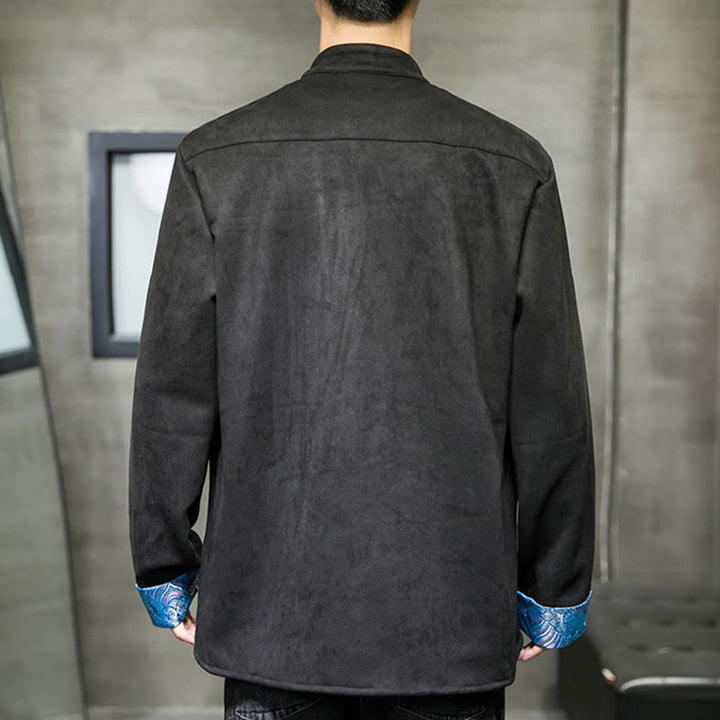 Buddha Stones秋の波模様 カエルボタン 長袖 メンズ スエード コットン ジャケット ポケット付き - image 18