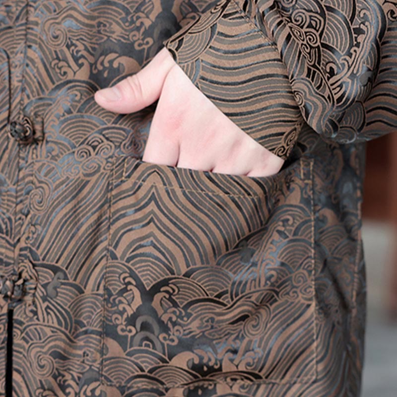 Buddha Stones秋の花 葉 ジャカード フロッグボタン 長袖 メンズ ジャケット ポケット付き - image 11