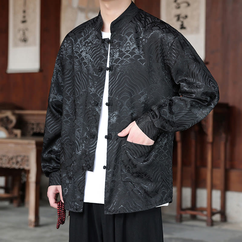 Buddha Stones秋の花 葉 ジャカード フロッグボタン 長袖 メンズ ジャケット ポケット付き - image 15