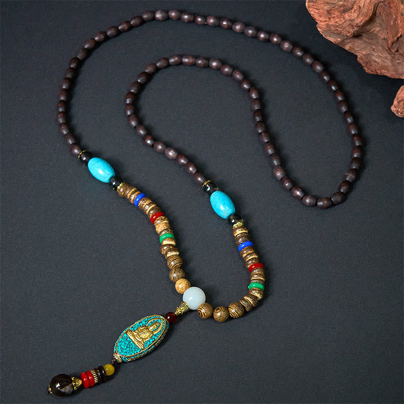 ネパールのヴィンテージBuddha Stones、観音菩薩のハーモニーココナッツシェルビーズペンダントネックレス - image 1