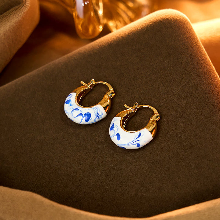 Buddha Stones銅メッキ 18Kゴールドエナメル釉 ヒーリングラッキー U字型イヤリング - image 3