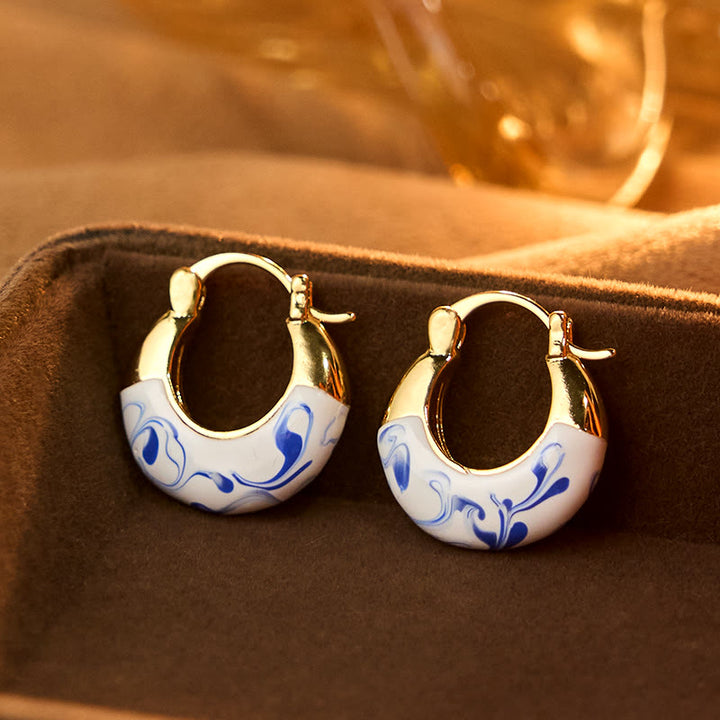 Buddha Stones銅メッキ 18Kゴールドエナメル釉 ヒーリングラッキー U字型イヤリング - 銅とエナメル釉（銅柱） - image 0