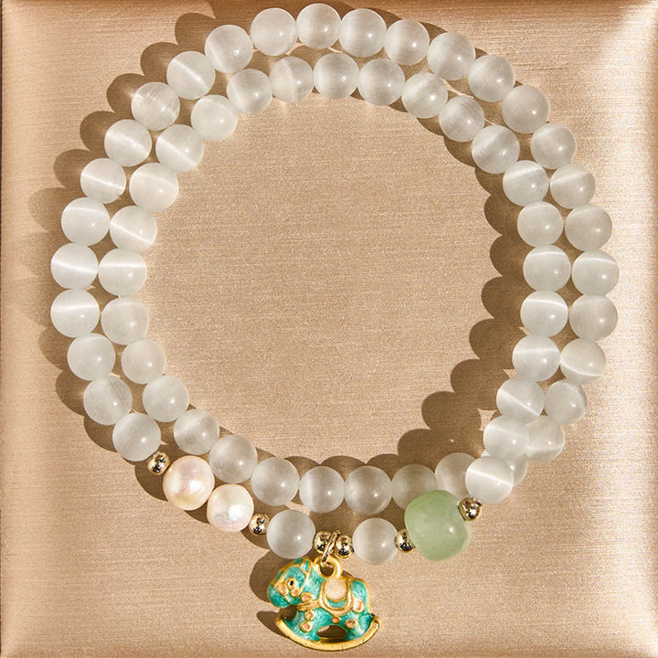 Buddha Stones馬年 クリソベリルガラスビーズ 平和と愛 二重ブレスレット - クリソベリル（手首周り14～17cm） - image 0