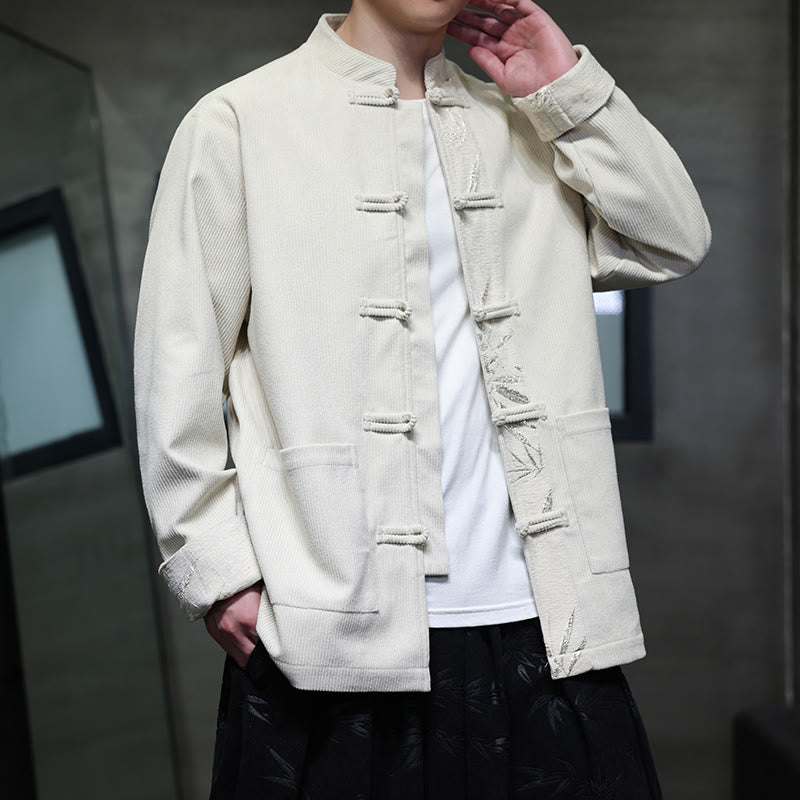 Buddha Stones秋 竹 カエルボタン 長袖 メンズ コーデュロイ コットン ジャケット ポケット付き - リネン - US/UK/AU46、 EU56 (5XL) - image 14