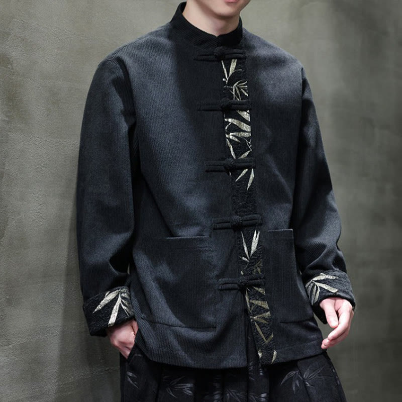 Buddha Stones秋 竹 カエルボタン 長袖 メンズ コーデュロイ コットン ジャケット ポケット付き - image 8