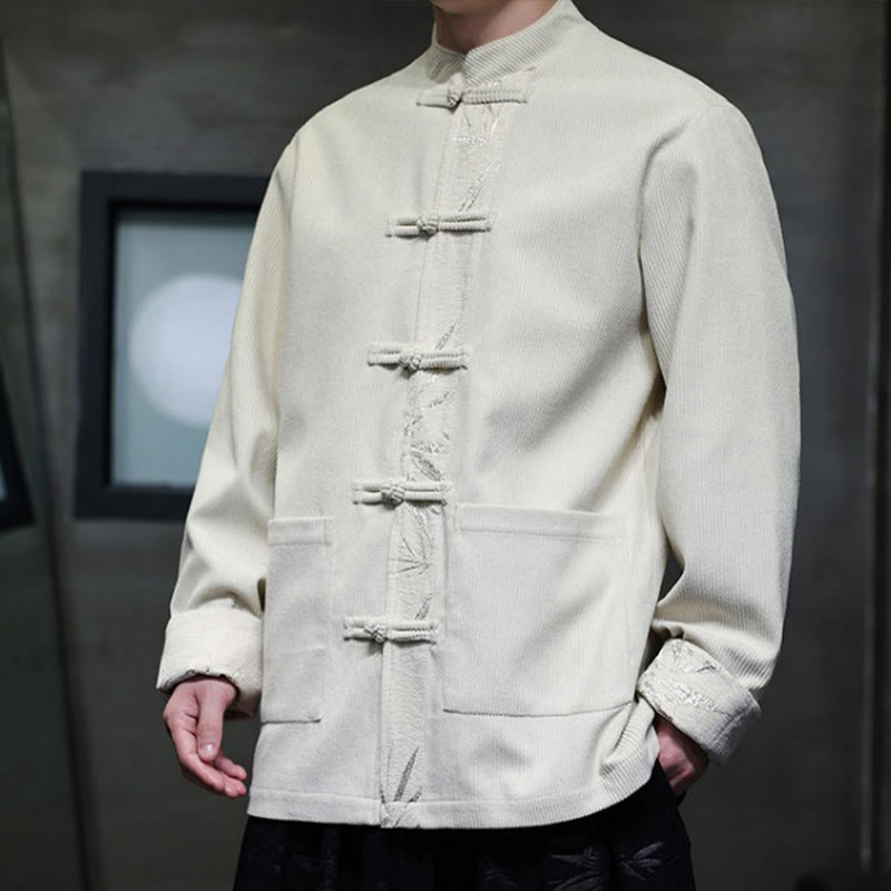 Buddha Stones秋 竹 カエルボタン 長袖 メンズ コーデュロイ コットン ジャケット ポケット付き - image 17