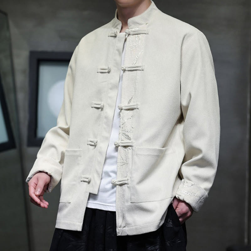 Buddha Stones秋 竹 カエルボタン 長袖 メンズ コーデュロイ コットン ジャケット ポケット付き - image 21