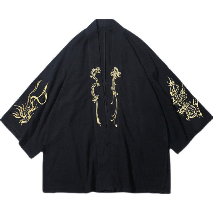 Buddha Stones龍鳳凰前開き長袖ジャケットメンズコットン着物 - image 9